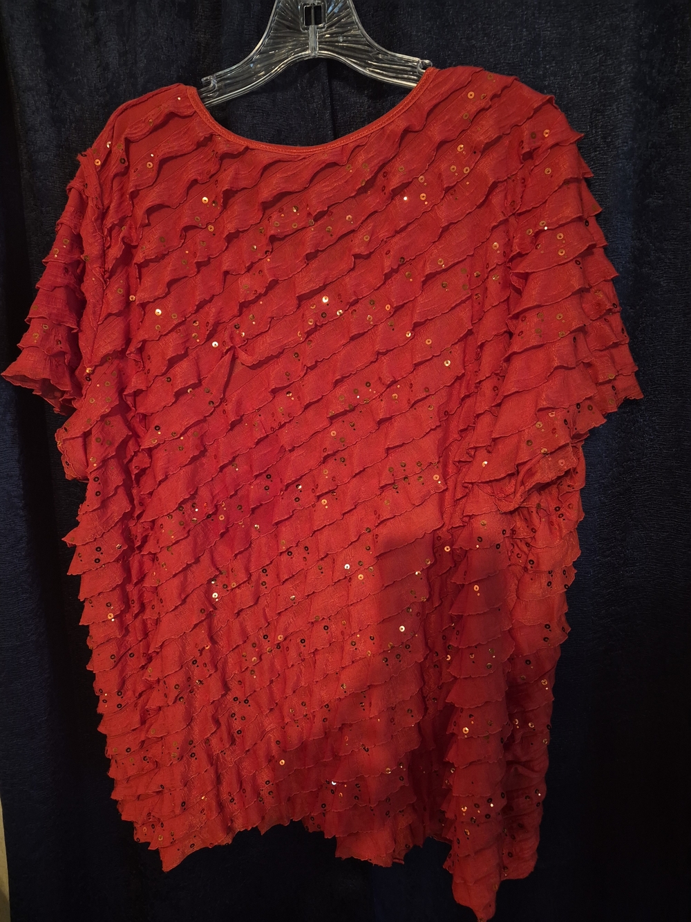 Essentials Red Ruffled Sequin V-Neck Top - Picture 2 of 2